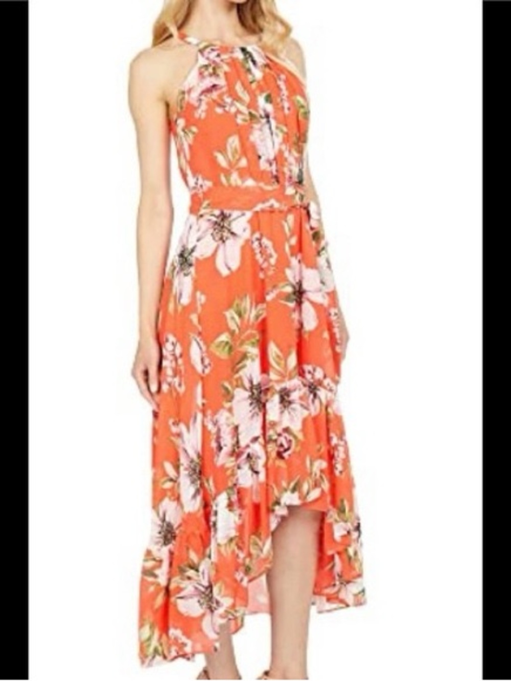 Vince Camuto Coral Red Floral Print Dress-4